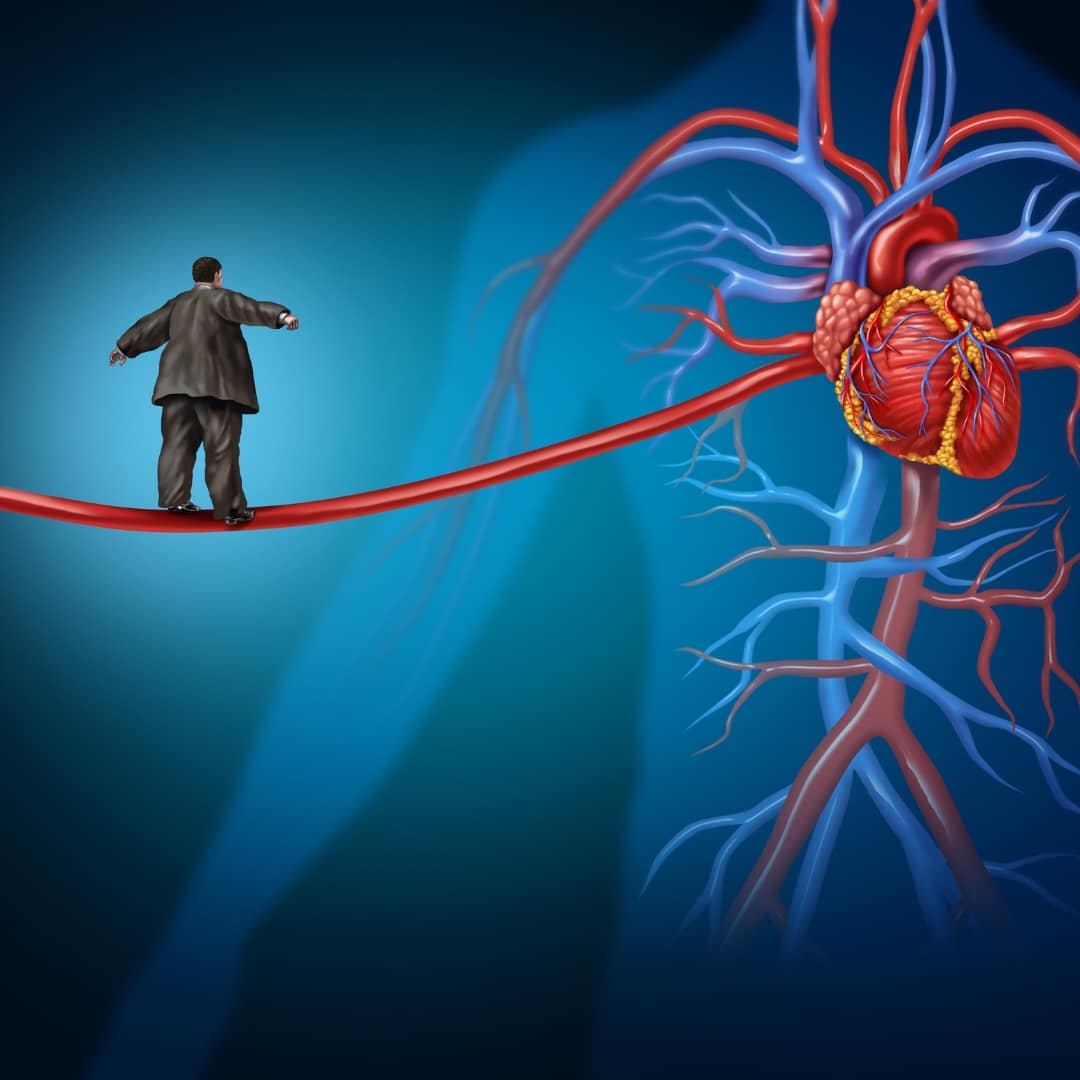 MAN WALKING A TIGHTROPE WITH HEART DISEASE